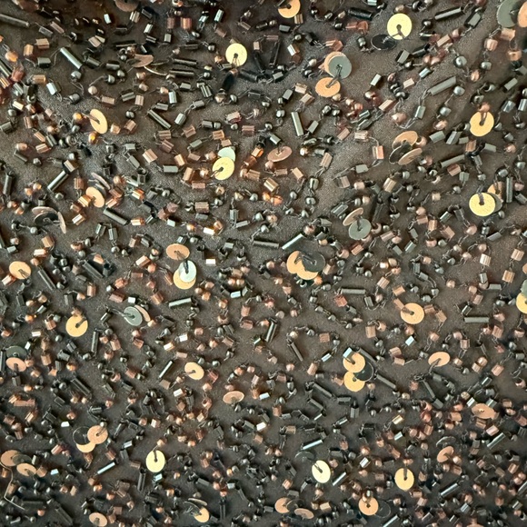 Silk Beaded Evening Top Y2K Going Out Black Brown Scala Sz L - Picture 6 of 7